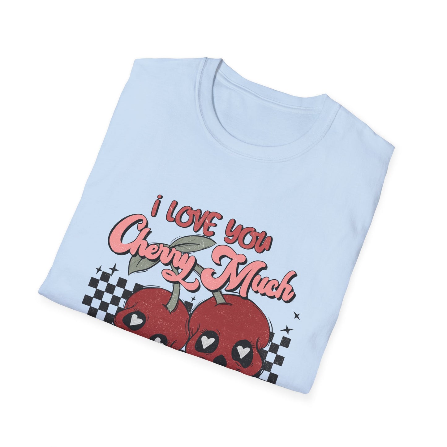 I Love You Cherry Much T-Shirt | Sweet Skull Cherries & Retro Checkerboard Tee | Unique Valentine's Love Pun Top for Couples