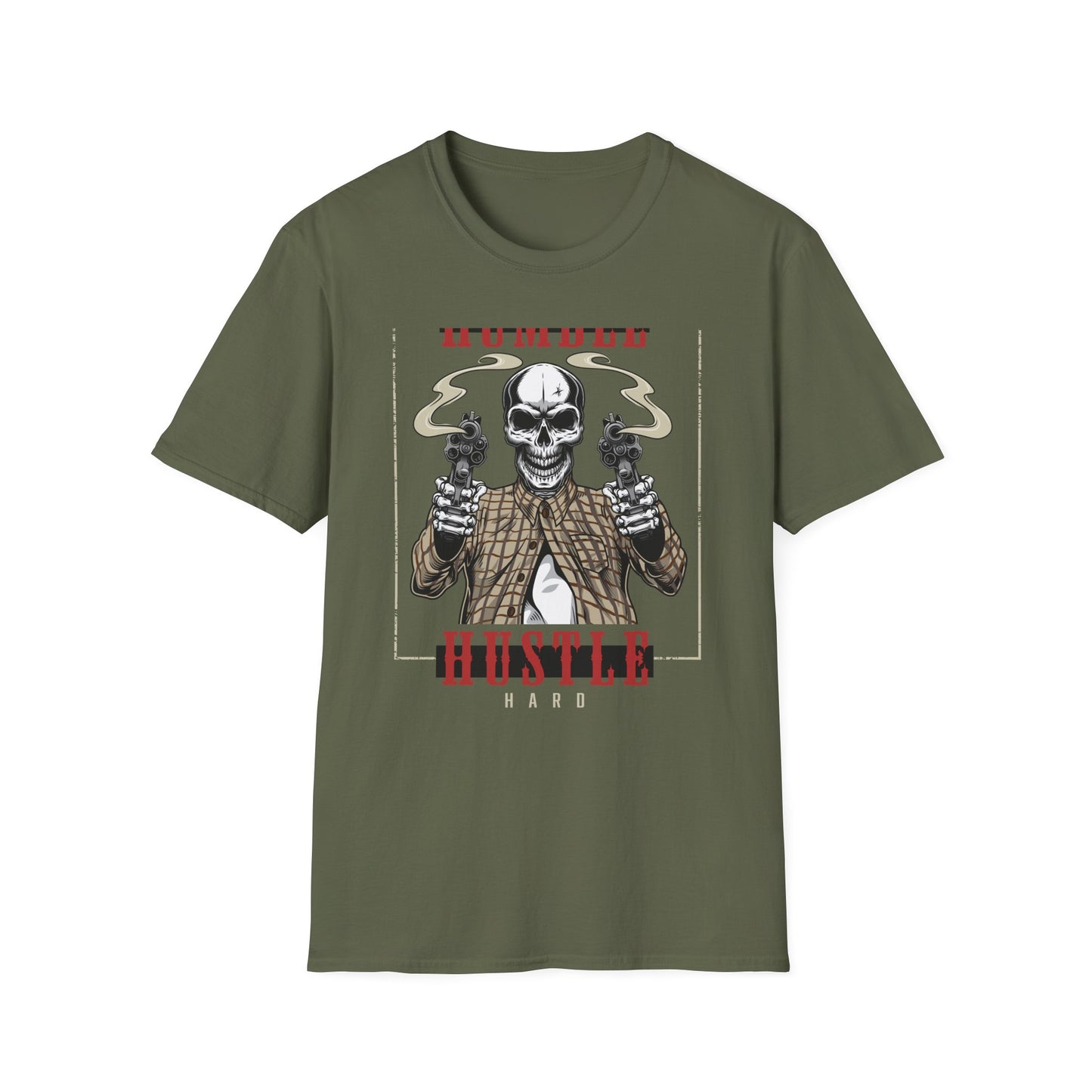 Stay Humble Hustle Hard Skull T-Shirt - Edgy Revolver Streetwear Tee for Men - Bold Urban Motivational Apparel
