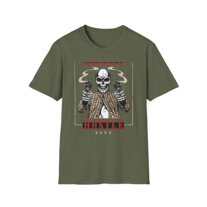 Stay Humble Hustle Hard Skull T-Shirt - Edgy Revolver Streetwear Tee for Men - Bold Urban Motivational Apparel