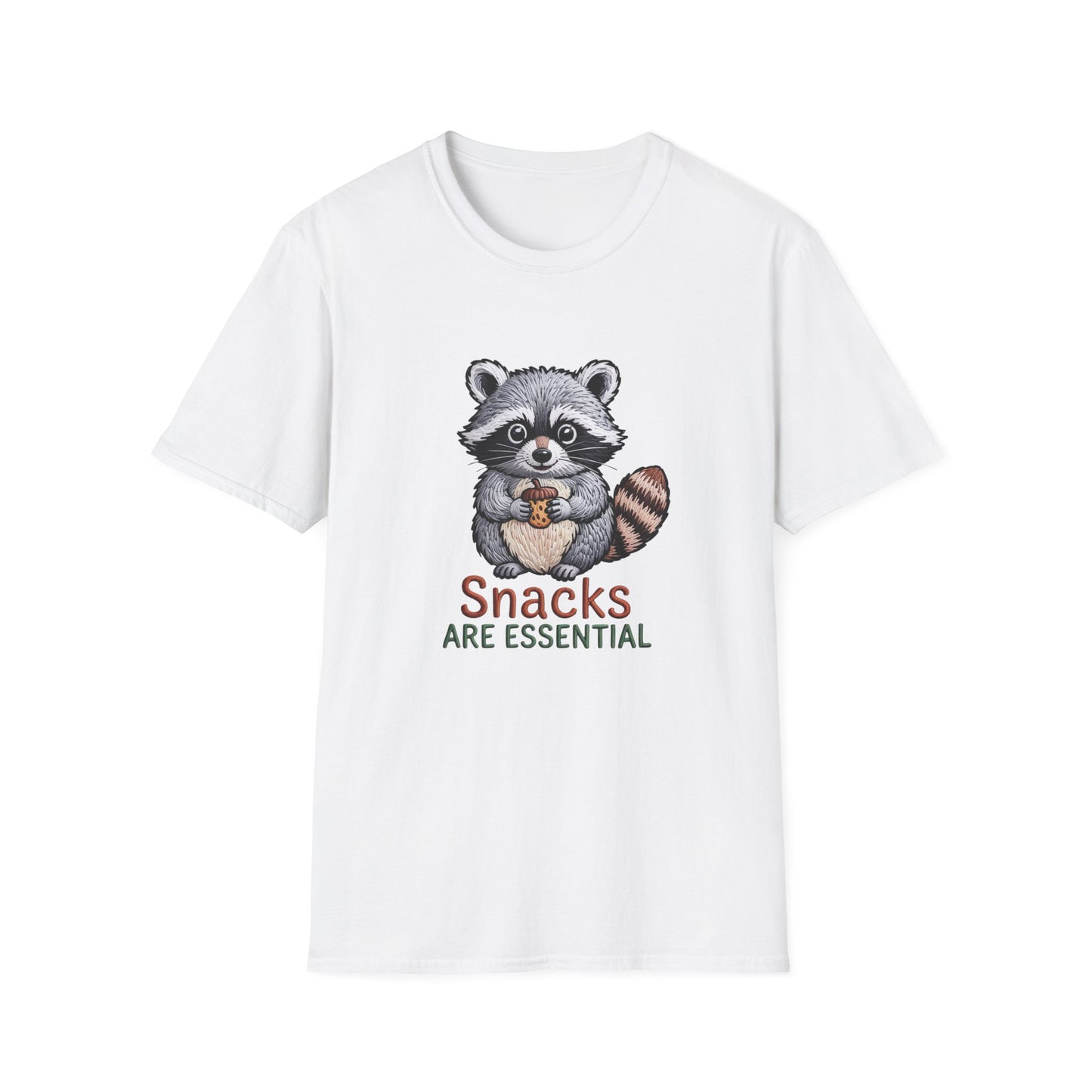 Hilarious "Snacks Are Essential" Raccoon T-Shirt | Adorable Animal Lover Tee | Ultimate Comfort & Style