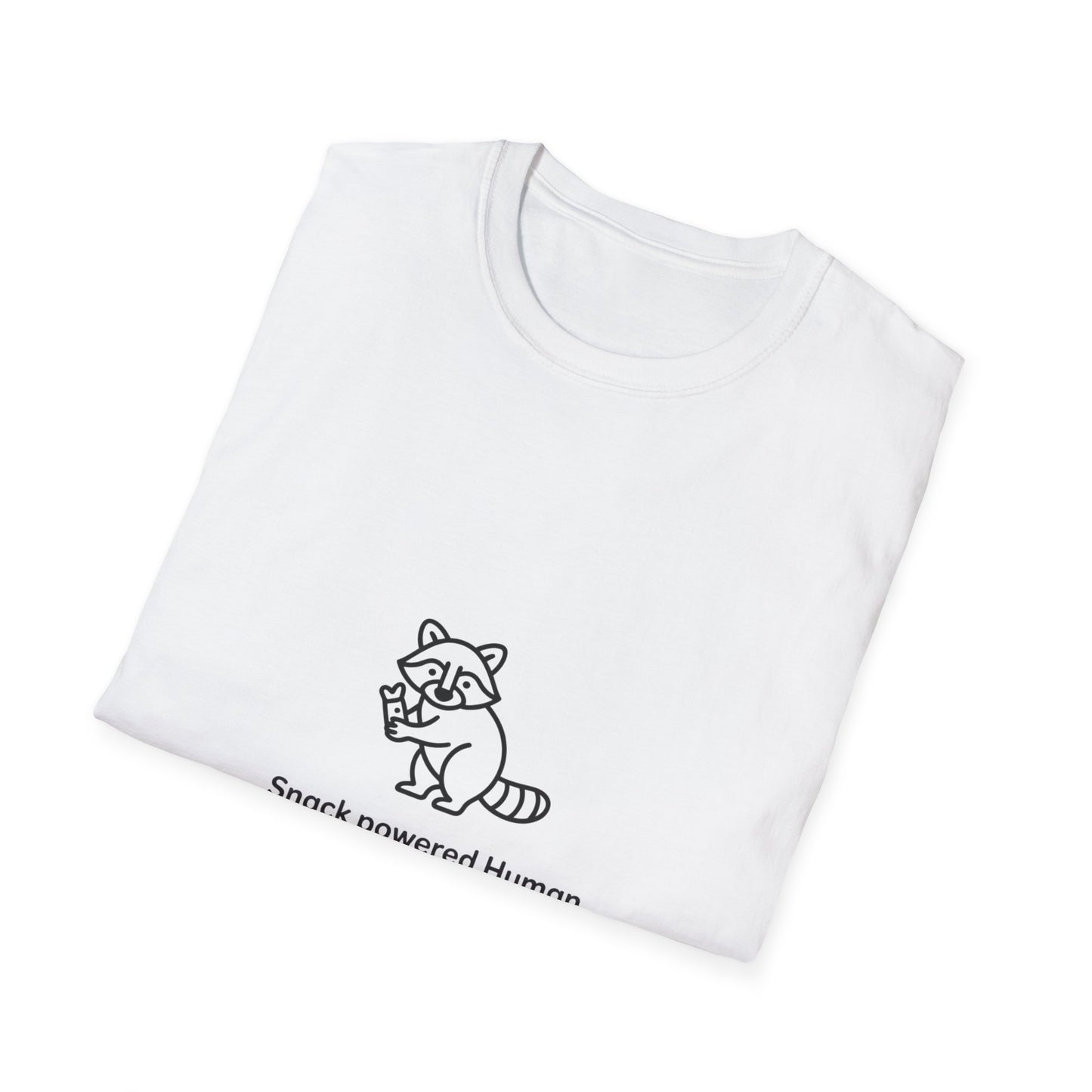 Snack Powered Human Raccoon T-Shirt | Funny Foodie Animal Lover Tee | Cute & Comfy Graphic Tee for Snack Enthusiasts