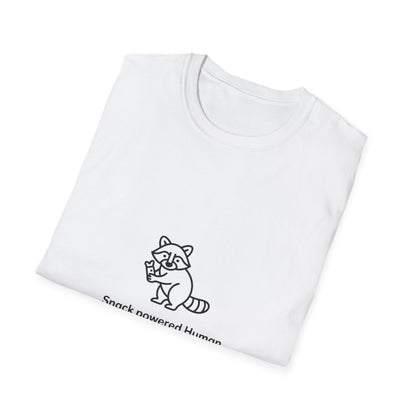 Snack Powered Human Raccoon T-Shirt | Funny Foodie Animal Lover Tee | Cute & Comfy Graphic Tee for Snack Enthusiasts