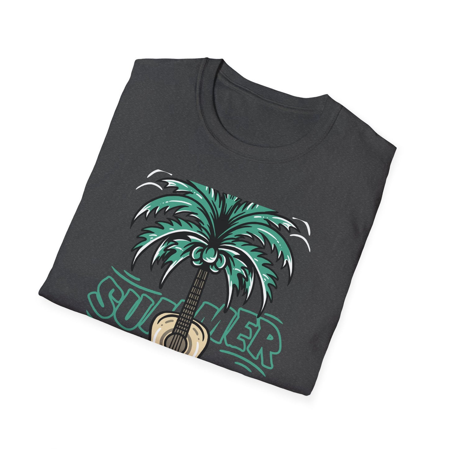 Vibrant Summer Guitar T-Shirt: Cool Palm Tree & Acoustic Beach Tee | Essential Music Lover Vacation Shirt