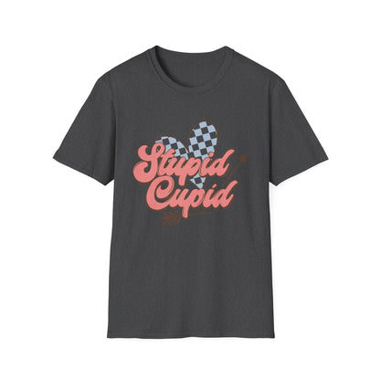 Stupid Cupid Retro T-Shirt | Sarcastic Anti-Valentine's Day Tee with Checkerboard Heart & Arrow | Funny Love Gift